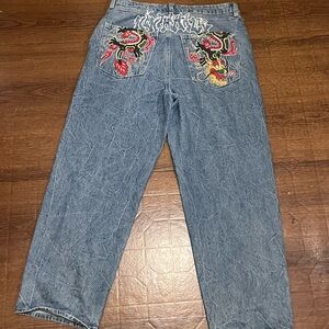 Othr Blue Straight Leg Jeans with Embroidery